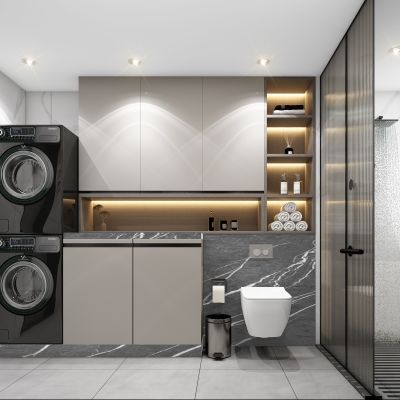 现代风格卫生间，现代极简卫生间，干湿分离卫生间，卫浴用品