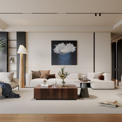 侘寂，客厅，沙发组合，落地灯