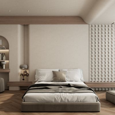 奶油诧寂风造型砖卧室