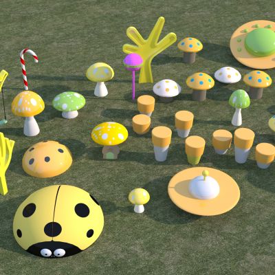 现代儿童器材组合_户外游乐配件_儿童乐园器材3D模型