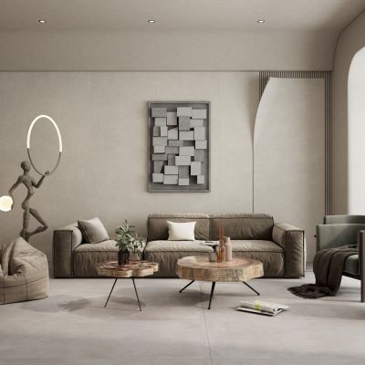 奶油诧寂风折页岩板密缝沙发墙