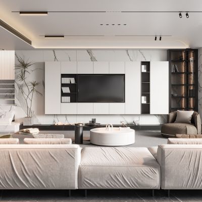 现代客厅 无主灯客厅 沙发组合 茶几组合 饰品摆件