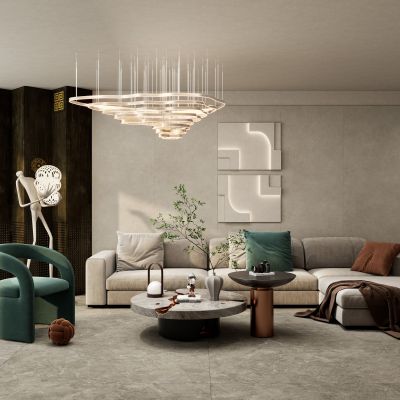 轻奢奶油风冲孔板造型沙发墙