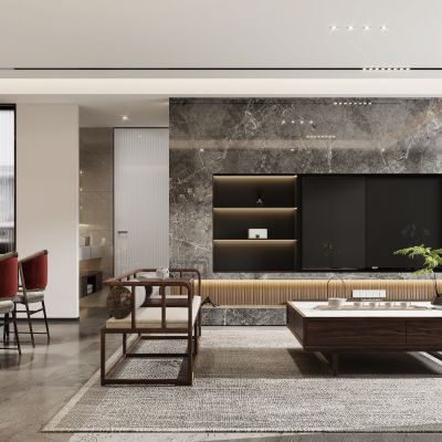 新中式客餐厅，客餐厅，禅意客餐厅