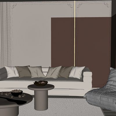 简欧奶油风客厅背景墙，沙发组合，摆件