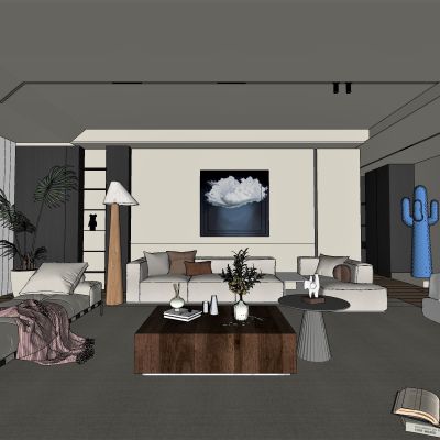 侘寂，客厅，沙发组合，落地灯