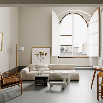 现代简约原木色沙发茶几组合