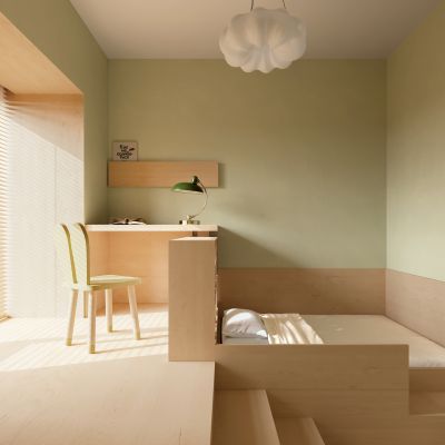 现代原木色榻榻米儿童房