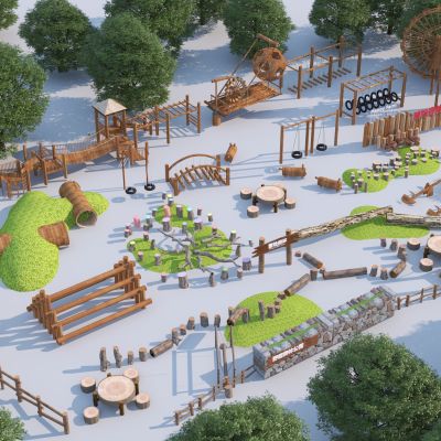 现代木质儿童器材_木桩_野趣丛林_秋千