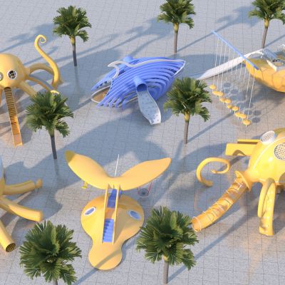 现代儿童器材组合_海洋主题滑梯