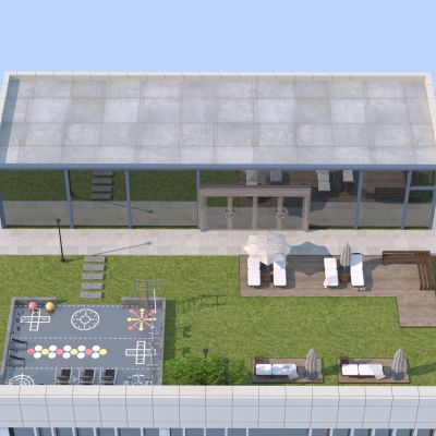 现代屋顶花园休闲区 休闲座椅3D模型