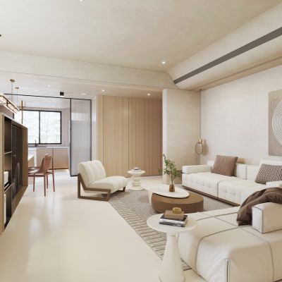 现代简约奶油风客餐厅