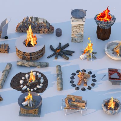 现代风格篝火_火盆_柴火堆3d模型
