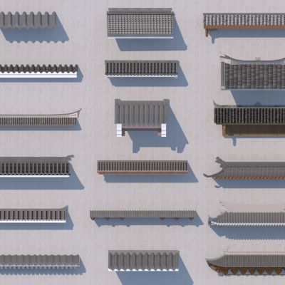 中式屋檐 挑檐 瓦片3D模型