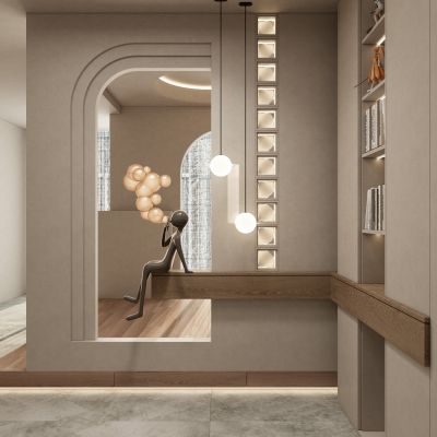 奶油诧寂风造型砖块玄关