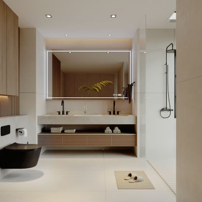 卫生间，台盆柜，淋浴房，坐便器，镜子，卫浴柜