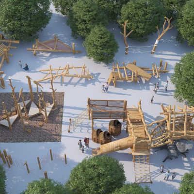 现代木制儿童游乐器材3D模型