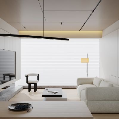 现代极简原木色客餐厅