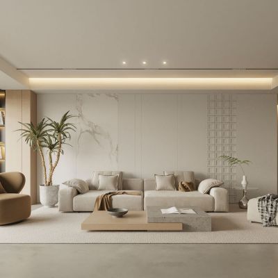 现代简约奶油风家居客厅