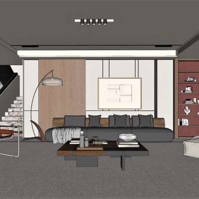 侘寂，现代，客厅，沙发组合，落地灯，盆栽，背景墙，装饰画