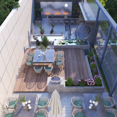 现代屋顶花园3D模型