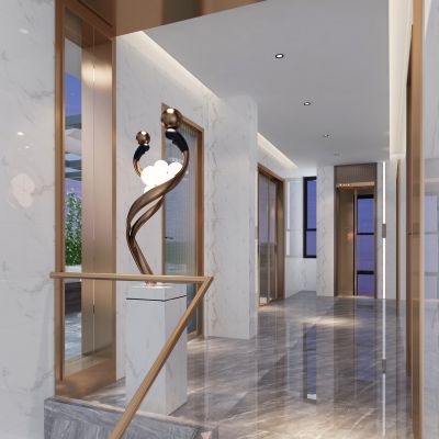 现代别墅走廊过道电梯间