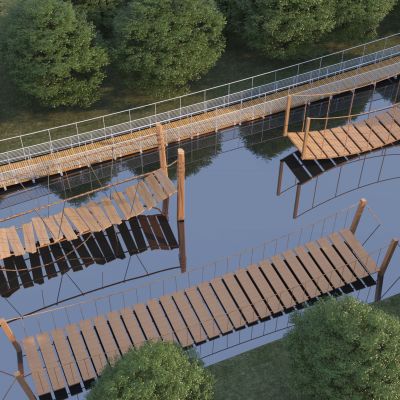 现代吊桥 钢丝桥 木桥 景观桥3D模型