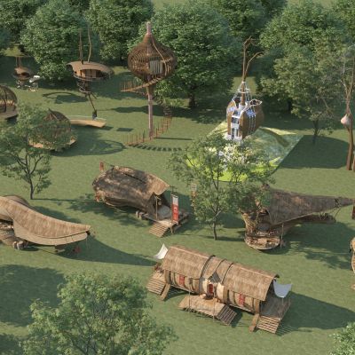 现代生态茅草屋 树屋 木屋3D模型