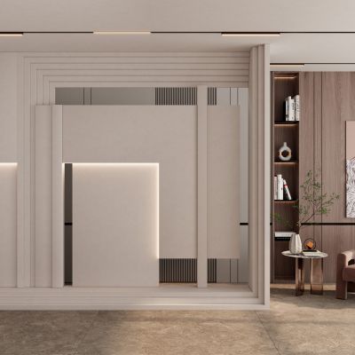 奶油诧寂风斯卡帕几何叠级玄关