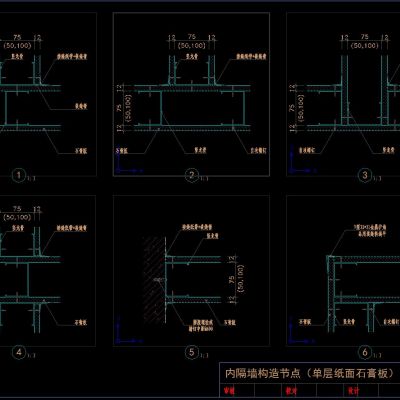 轻钢龙骨石膏板隔墙CAD节点