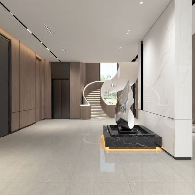 现代中空别墅玄关楼梯间