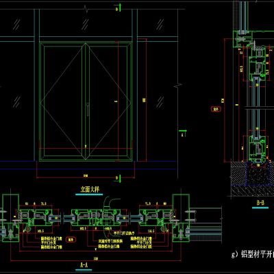 办公室玻璃门标准CAD立面图、节点图
