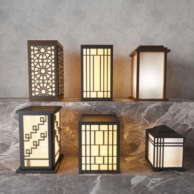 01现代中式景观灯 草坪灯 庭院灯 户外灯3d模型组合