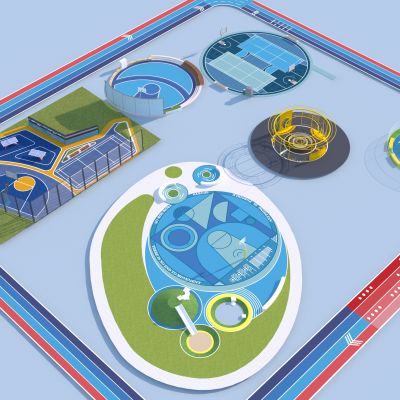 现代创意篮球场_圆形球场_公园景观_运动公园_体育公园