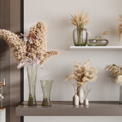 现代侘寂花瓶花艺组合 花瓶植物 花瓶花卉 侘寂花瓶
