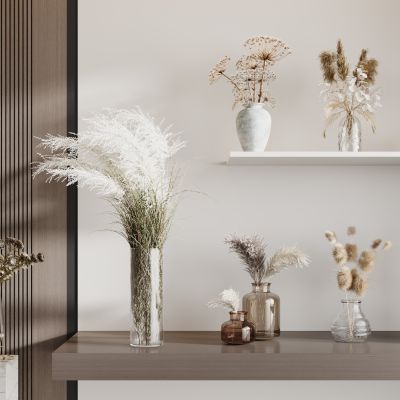 现代侘寂花瓶花艺组合 花瓶植物 花瓶花卉 侘寂花瓶