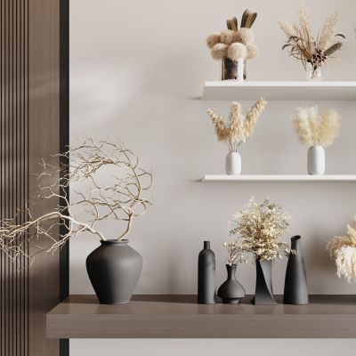 现代侘寂花瓶花艺组合 花瓶植物 花瓶花卉 侘寂花瓶
