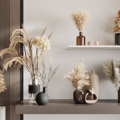 现代侘寂花瓶花艺组合 花瓶植物 花瓶花卉 侘寂花瓶