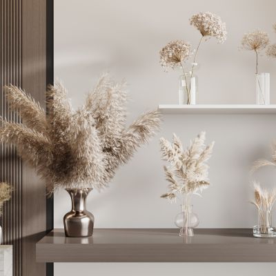 现代侘寂花瓶花艺组合 花瓶植物 花瓶花卉 侘寂花瓶