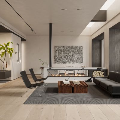 侘寂风别墅客餐厅书房