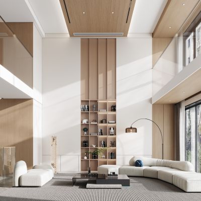 现代挑空别墅客厅