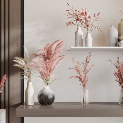现代侘寂花瓶花艺组合 花瓶植物 花瓶花卉 侘寂花瓶