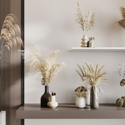 现代侘寂花瓶花艺组合 花瓶植物 花瓶花卉 侘寂花瓶