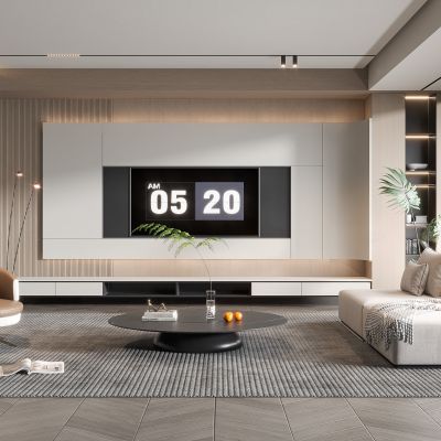 现代客厅奶油风客厅北欧客厅三人沙发茶几单人沙发画落地灯