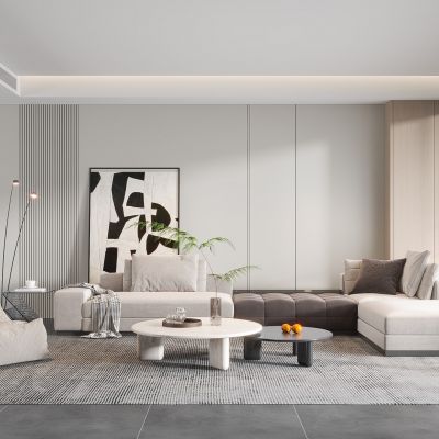 现代客厅奶油风客厅北欧客厅三人沙发茶几单人沙发摆件酒柜