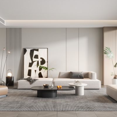 现代客厅奶油风客厅北欧客厅三人沙发茶几单人沙发摆件酒柜画