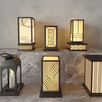 现代中式景观灯 草坪灯 庭院灯 户外灯3d模型组合-