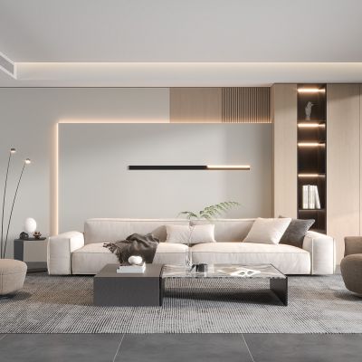 现代客厅奶油风客厅北欧客厅三人沙发茶几单人沙发摆件酒柜