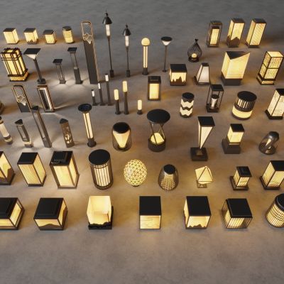 现代户外景观灯 草坪灯 庭院灯3d模型组合