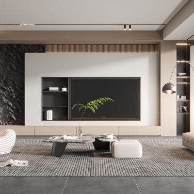 现代客厅奶油风客厅北欧客厅三人沙发茶几单人沙发摆件酒柜画落地灯